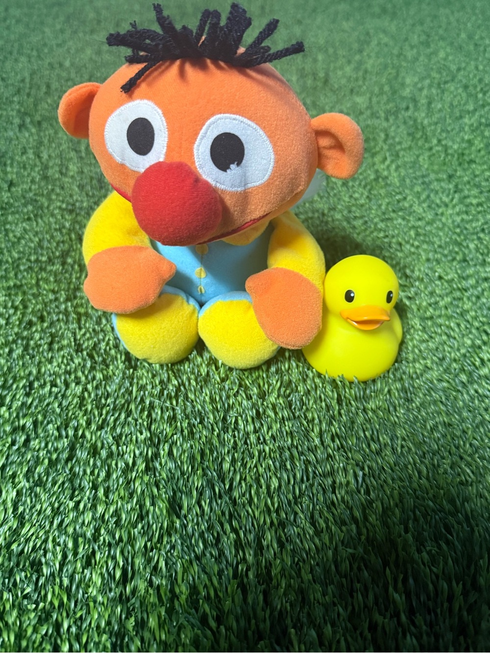 Sesame Street Ernie Plush Doll Vintage Style Blue & Yellow Outfit
